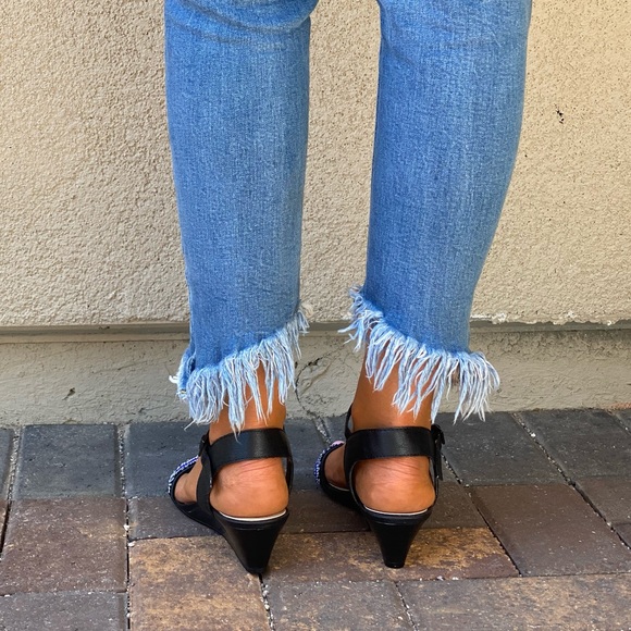 Beads Embellished Ankle Strap Kitten Wedge Sandals - Picture 8 of 11